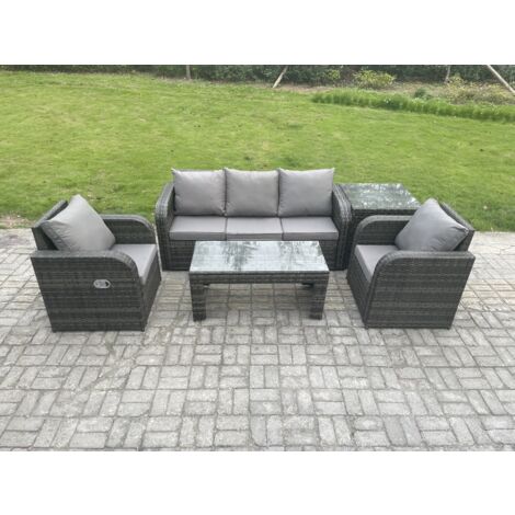 Fimous Polyrattan Gartenmöbel Set Garten Sofa im Freien Set mit Liegestühle Couchtisch Beistelltisch Dunkelgrau Gemischt (1/5)
