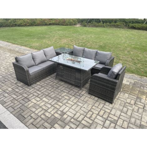 Fimous Rattan Gartenmöbel Set im Balkon Gas Feuerstelle Tisch Liegestühle 3-Sitzer Sofa Sets mit Beistelltisch 7-Sitzer (1/5)