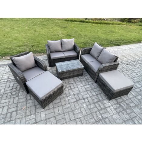 Fimous 7-Sitzer Gartenmöbelset Rattan Garten Sofa im Freien Sessel mit Gehärteter Glastisch 2 hohen Hockern Dunkelgrau Gemischt (1/5)