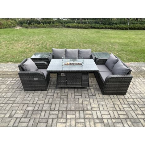 Fimous Polyrattan Gartenmöbel Set Garten Sofa im Freien Gasfeuerstelle Esstisch und Sofa Sessel set mit 2 Beistelltischen (1/5)