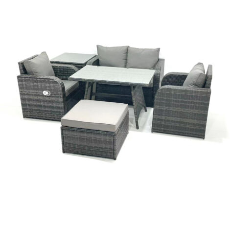 Fimous Gartenmöbel-Set Rattan Sofa Esstisch Set mit Liegestühle Beistelltisch 2 Großer Hockern Dunkelgrau Gemischt (1/5)