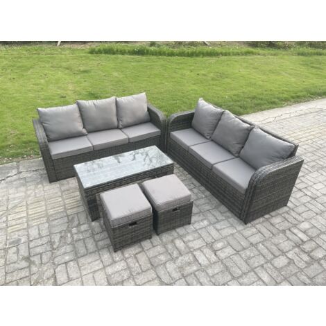 Fimous 8-Sitzer Rattan Gartenmöbel Set im Balkon Garten Sofa Set mit Rechteckiger Couchtisch 2 kleine Fußhockern (1/5)