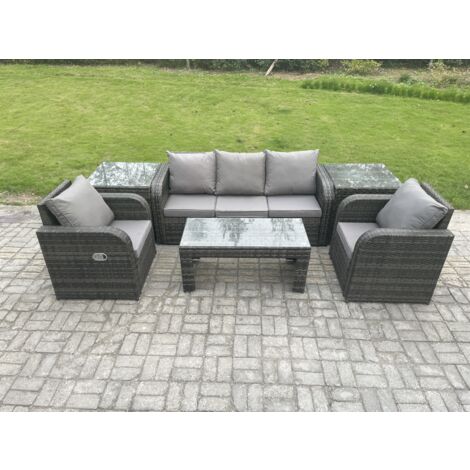 Fimous Polyrattan Gartenmöbel Set Garten Sofa im Freien Set mit Liegestühle Couchtisch 2 Beistelltischen Dunkelgrau Gemischt (1/5)