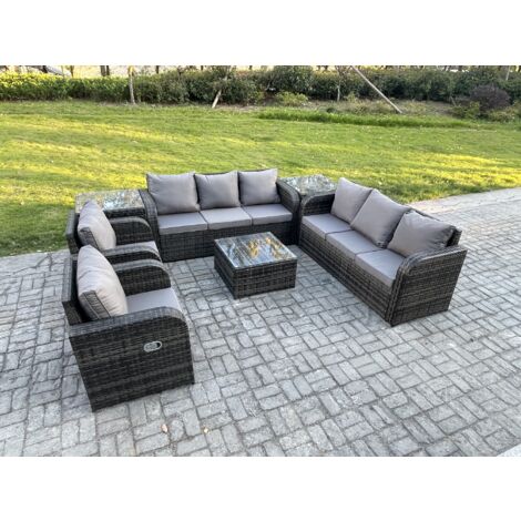 Fimous Hoher Rücken Polyrattan Gartenmöbel Set mit Quadratischer Couchtisch 2 Beistelltischen Garten Lounge Set Dunkelgrau Gemischt (1/5)