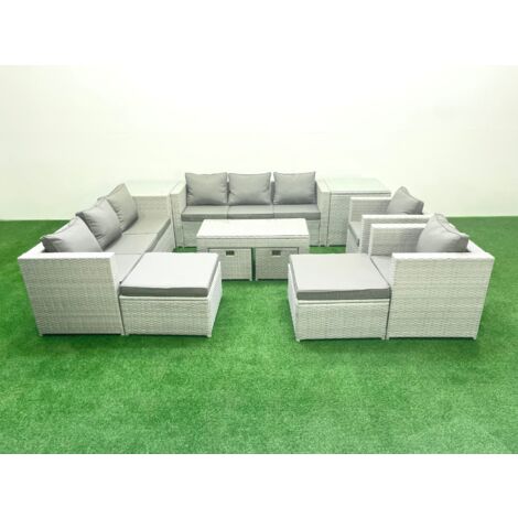 Fimous Polyrattan Gartensofa Set Couchtisch 4 Hockern 2 Beistelltischen Hellgrau gemischt 12-Sitzer (1/5)