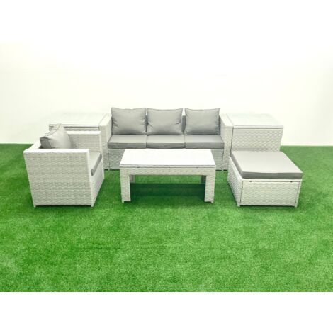 Fimous Polyrattan Gartenmöbelset mit Graue Kissen 5-Sitzer mit Sessel und Couchtisch (1/5)