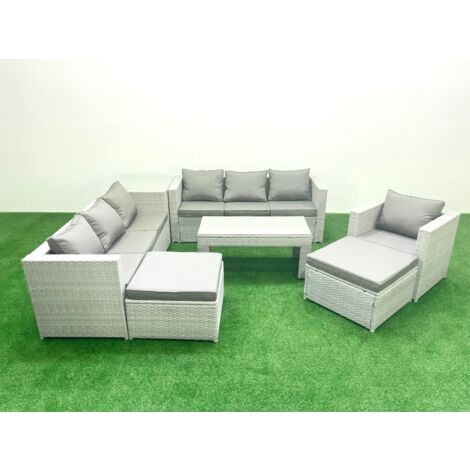 Fimous Polyrattan Gartenmöbel-Set im Freien mit Rechteckiger Couchtisch Sessel 2 hohen Hockern Beistelltisch Hellgrau gemischt (1/5)