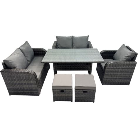 Fimous Dunkelgrau Polyrattan Gartenmöbel-Set Liegestuhl Liebe Sofa 2 Sitzer Sofa Set Outdoor Rechteckiger Esstisch 2 Hockern 5 Sitzer (1/5)