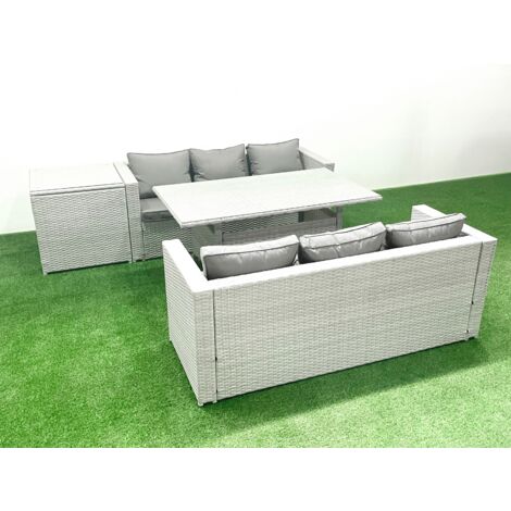 Fimous Rattan Gartenmöbel-Set 6 Sitzer mit Esstisch Beistelltisch Hellgrau gemischt (1/5)