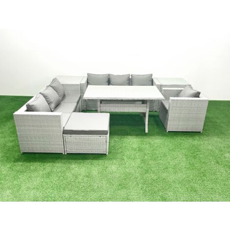 Fimous 7 Stücke Rattan Garten Sofa Set mit Kissen Terrassen Gartenmöbel Sets mit Sessel Esstisch 2 Beistelltischen Großer Fußhocker (1/5)