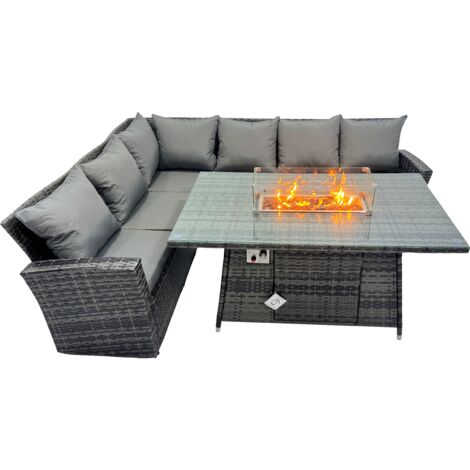Fimous Polyrattan Sitzgruppe für 6 Personen, Balkon Möbel Gas Feuertisch Gasheizung Burner (1/5)
