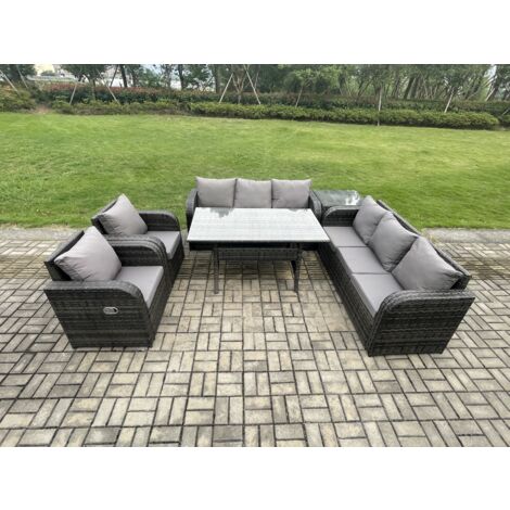 Fimous 6 Teil Rattan Gartenmöbel-Set mit Terrassen Sofa Rechteckiger Esstischl Beistelltisch Terrassen Set (1/5)