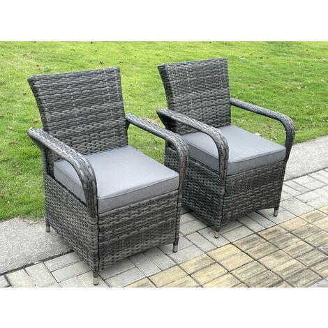 Fimous 4-Sitzer Rattan Gartenmöbel Set Polyrattan Esstisch und Stühle Sets Outdoor Lounge Sitzgruppe mit Glas für Rasen,Terrasse,Dunkelgrau Gemischt（4 Stühle + Mittlerer Runder Tisch）