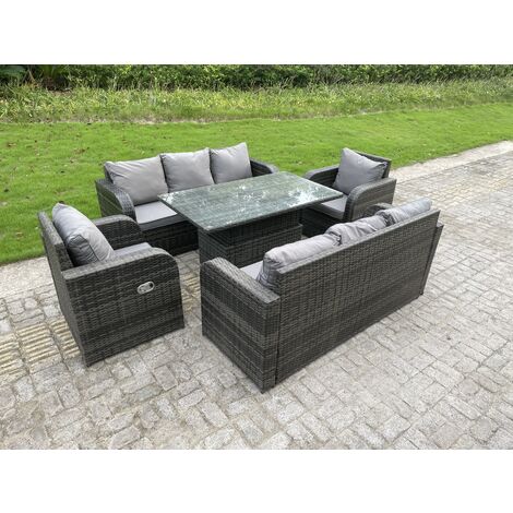 Fimous Outdoor Rattan Gartenmöbel Set Lounge Sofa Esstisch Höhenverstellbarer steigender Hubtisch Armstühle 8-Sitzer (1/4)
