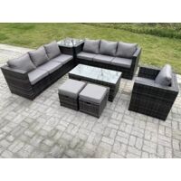 Fimous Rattan Gartenmöbel Lounge Sofa Set im Freien mit länglichen rechteckigen Couchtisch Arm Stuhl Beistelltisch 2 Hocker