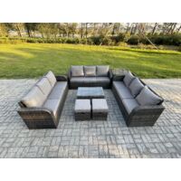 Fimous Rattan Lounge Sofa Set 11-Sitzer Gartenmöbel-Set mit Rechteckiger Couchtisch 3-Sitzer Sofa Beistelltisch 2 kleine Fußhockern Dunkelgrau Gemischt
