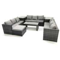 Fimous Gartenmöbel-Set 10-Sitzer Polyrattan Sofa Set mit Couchtisch 2 Großer Hockern 2 Beistelltischen Dunkelgrau Gemischt