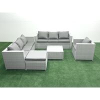 Fimous Polyrattan Sofa Gartenmöbel Set mit Sessel Quadratischer Couchtisch 2 Großer Hockern Hellgrau gemischt