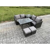 Fimous Gartenmöbel-Sets 6 Stücke Polyrattan Möbel Sofa Sets mit Rechteckiger Esstisch Love Sofa 2 kleinen Hockern Beistelltisch