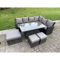 Fimous 9-Sitzer Hoher Rücken höhenverstellbarer Tisch Ecksofa Set Gartenmöbel Fußhockern Dunkelgrau Gemischt