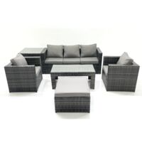 Fimous Polyrattan Gartensofa Set Couchtisch 2 Sessel 2 Großer Hockern Beistelltisch Dunkelgrau Gemischt