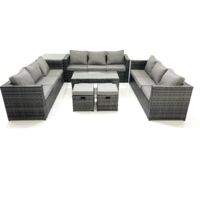 Fimous Gartenmöbel-Set 11-Sitzer Polyrattan Sofa Set mit Couchtisch 2 kleine Fußhockern Beistelltisch Dunkelgrau Gemischt