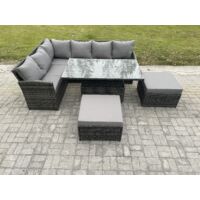 Fimous Outdoor Gartenmöbel Set aus Polyrattan mit 2 Großer Hockern Dunkelgrau gemischt