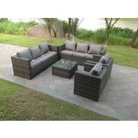 Fimous Poly Rattan Gartenlounge Sofa Set Balkonmöbel Set 8-sitzer Gartenmöbel Set Sitzgruppe aus Gartensofa,Sessel,Hocker Dunkelgrau Gemischt