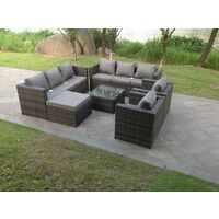 Fimous Poly Rattan Gartenmöbel-Set-Balkonmöbel Set 9-sitzer Gartenlounge Sofa Set Sitzgruppe aus Gartensofa, Sessel, Hocker für Wintergarten, Rasen, Terrasse,Dunkelgrau Gemischt