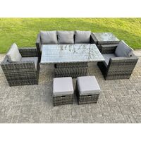 Fimous Rattan Gartenmöbel Set Outdoor Gartensofa Loungemöbel Sitzgruppe Essgruppe Garnitur mit Hocker Dunkelgrau Gemischt Couchtisch