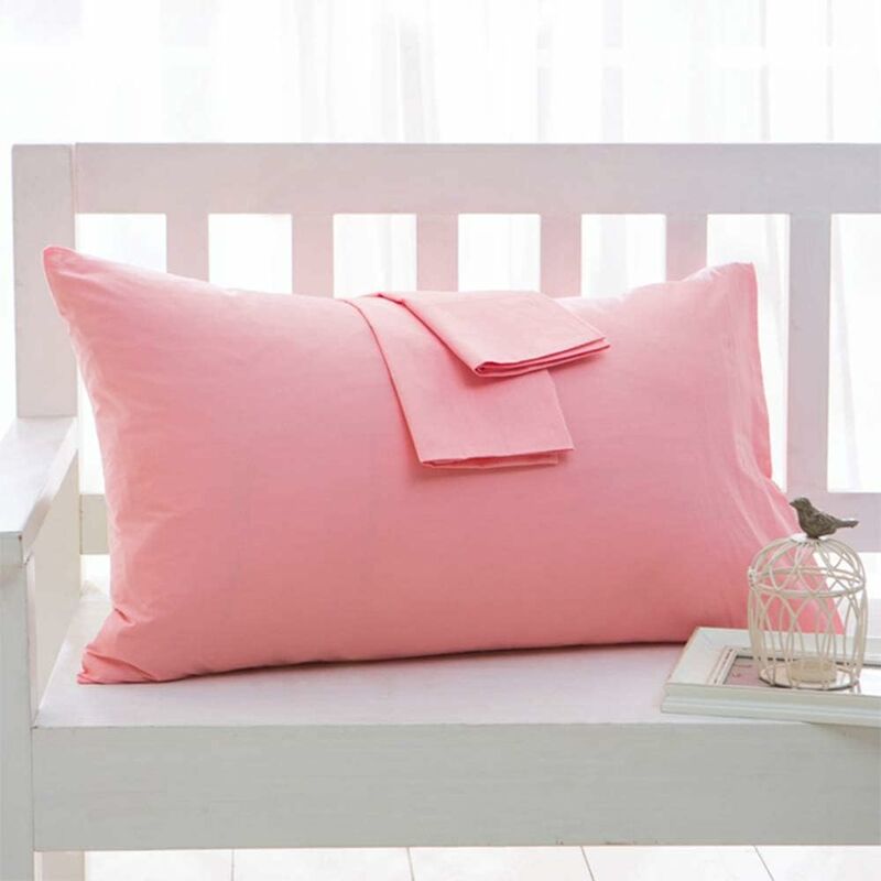 Pillowcase 51 x 66 Cotton Set of 2 Pink Pillowcases without Zipper Anti mite Pillow Cover for Families Hotels Soft Comfortable