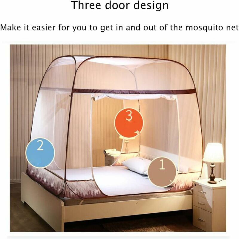 Double Bed Mosquito Net Tent, Pop Up Mosquito Net Tent, Mongolian Ger  Mosquito Net, Free Installation Foldable Yurt Mosquito Net, Square Three  Door Mosquito Repellent Encryption