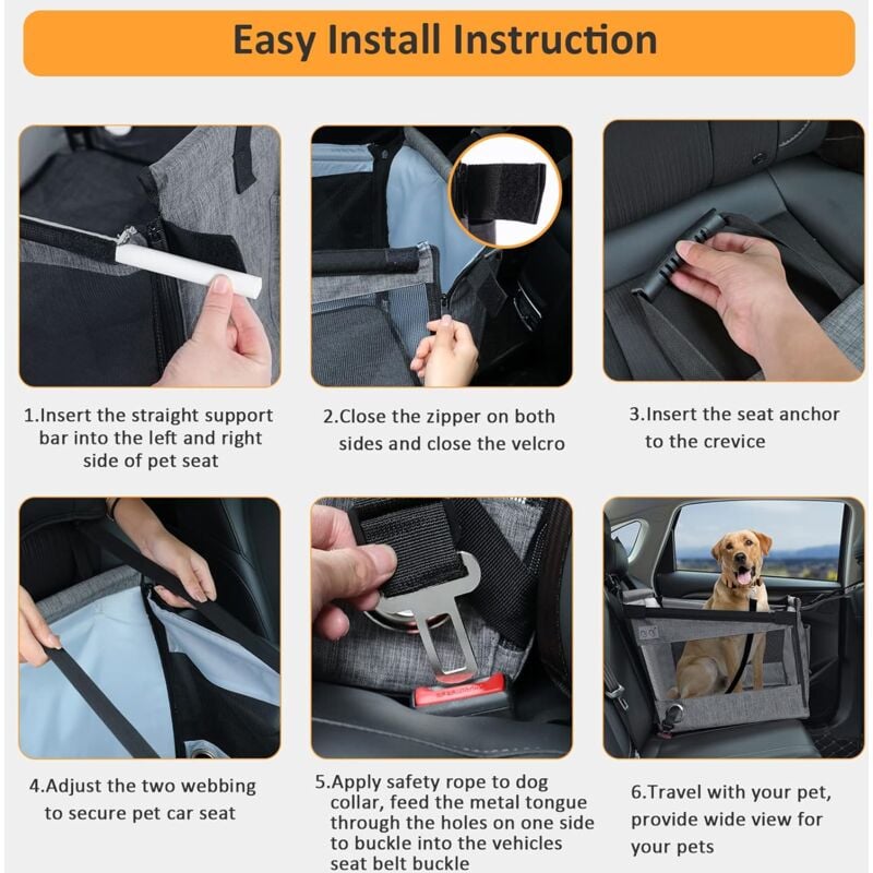 Bygd Pet Dog Booster Seat, with Upgrade Support Rod, Breathable and Foldable Pet Car Basket, Pet Dog Car Portable Seat, Suitable for Small and Medium