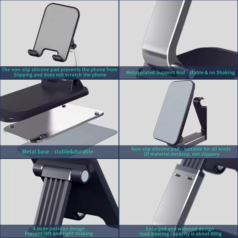 Adjustable Folding Desktop Phone Stand With Anti-Slip Base 