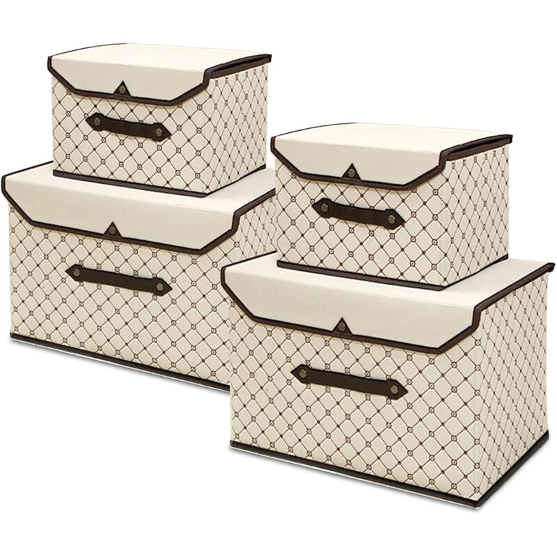 Storage Box with Lid Collapsible Storage Baskets and Boxes Set of 4 for Clothes Toys Books Cosmetics Plaid