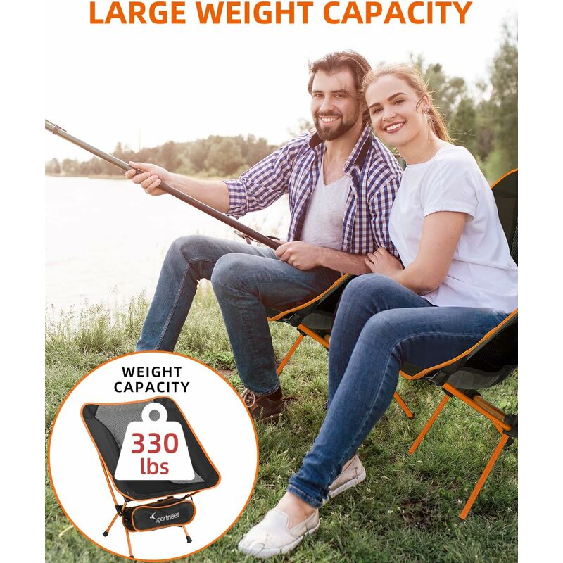Lightweight Folding Portable Camping Chair for Camping up to 150 kg for  Backpacking, Hiking, Picnic, Fish, Orange