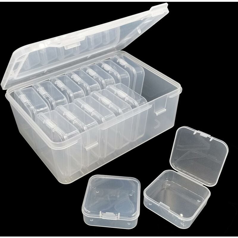 14 Pieces Small Storage Box with Lid, Clear Plastic Box and 1 Large  Rectangular Plastic Storage Box for Beads, Jewelry, Small Items,  Classification