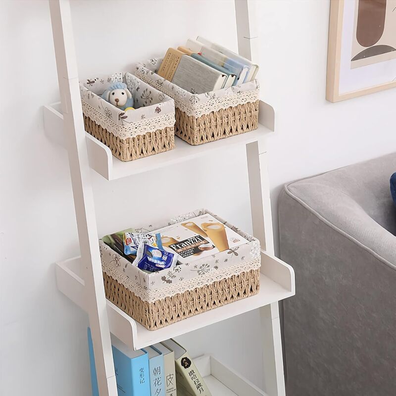 Collapsible Storage Baskets With Handles - Linen Fabric Organizer Bins For Shelves & Closets