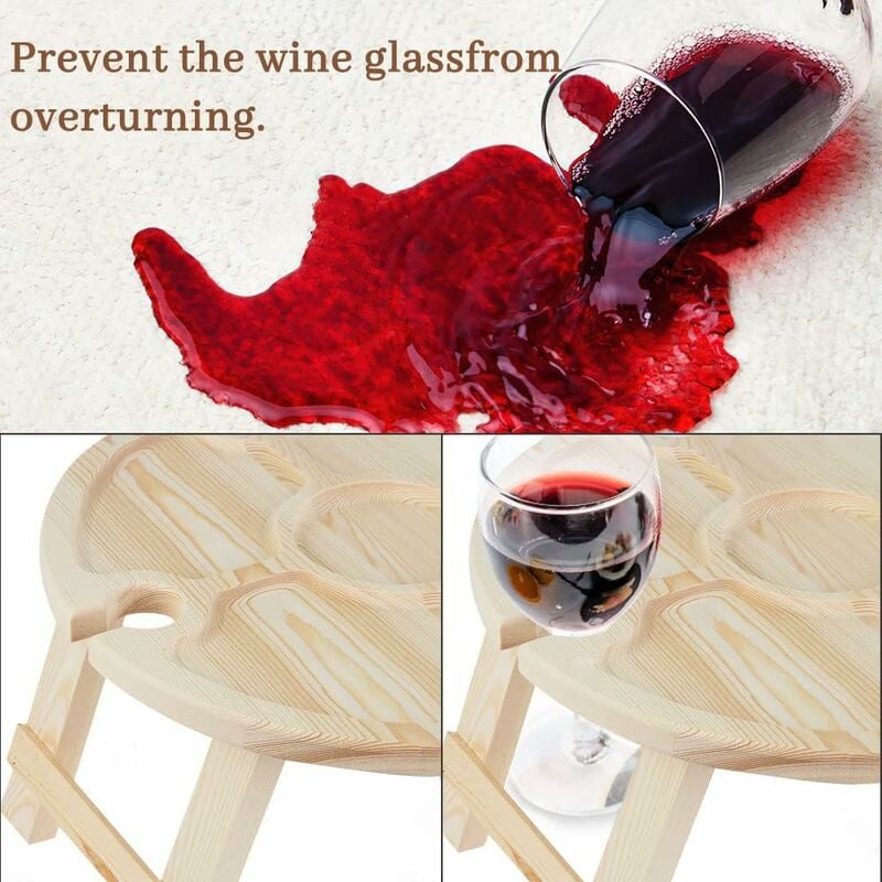 Portable Wine Tray Hanging Wine Glasses Fruit Tray Wooden Picnic Drink  Snack Table Outdoor Camping Table