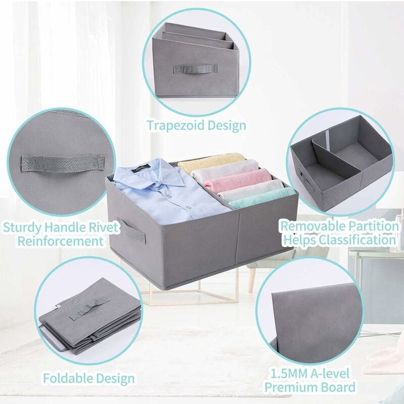 Set of 3 Foldable Open Storage Boxes, Fabric Storage Basket, Storage Crate  with Reinforced Handle, Shelves, Closet for Clothes, Toys, Books, Home  (Gray, Without Cover)