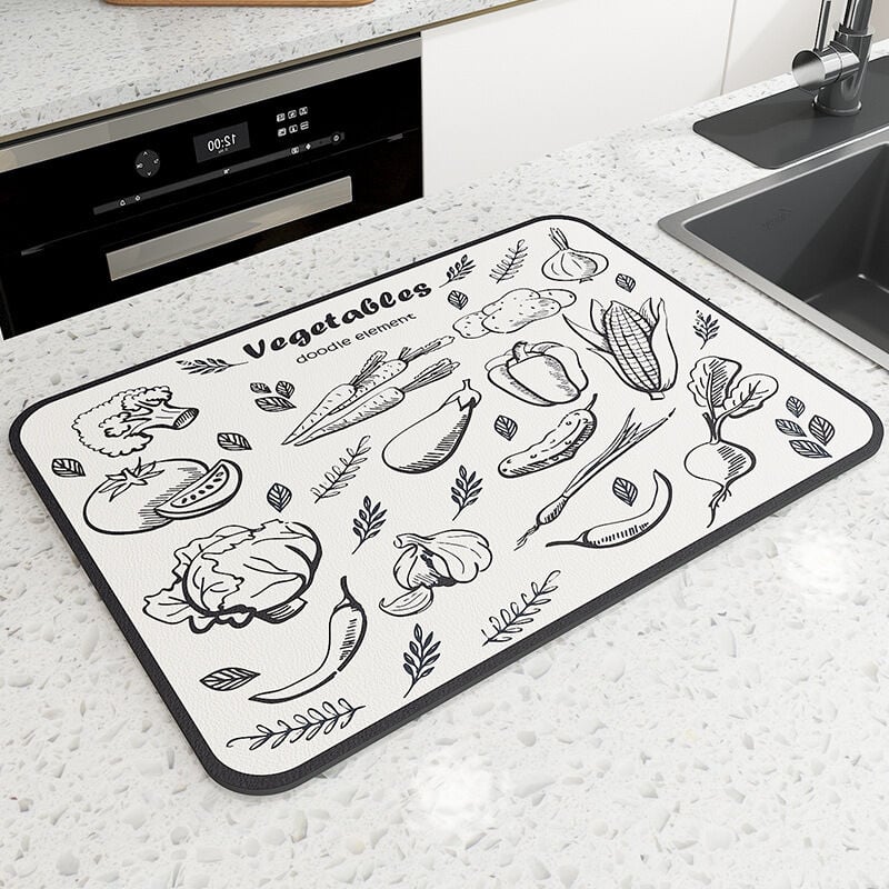 Absorbent, Reversible Microfiber Dish Drying Mat For Kitchen, 16 Inch X 18  Inch, White Trellis (497401)