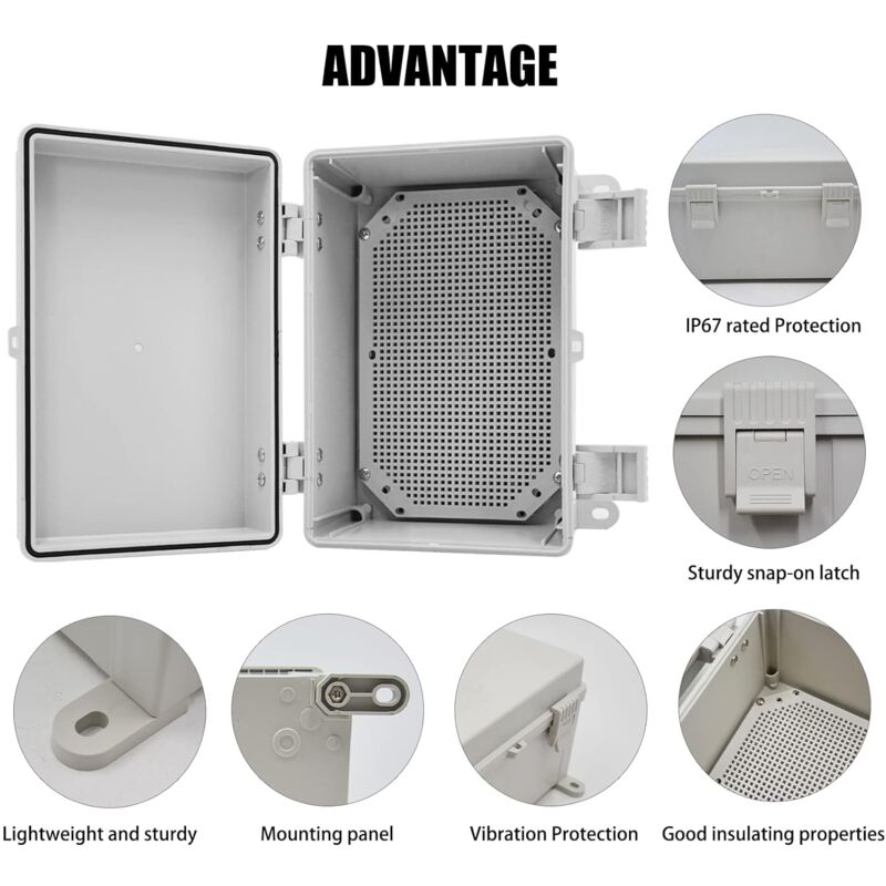 GasSaf ABS Junction Box - IP67 Waterproof, 300x200x134mm, With Mounting Plate & Cable Glands - Electrical Enclosure - View #6