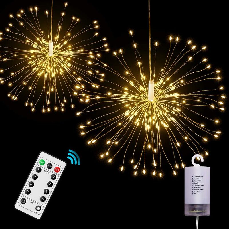 LED String Lights, 8 Dimmable Modes with Remote Control, Battery Operated Hanging Star Lights with 80 LEDs, IP65 Waterproof, Decorative Copper Wire Lights for Parties (Warm White)