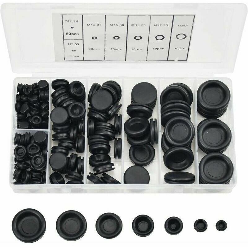 BUSY-CORNER 200pcs Rubber Grommet Assortment Kit – 7 Sizes Closed Hole Plugs For Wires, Plumbing & DIY
