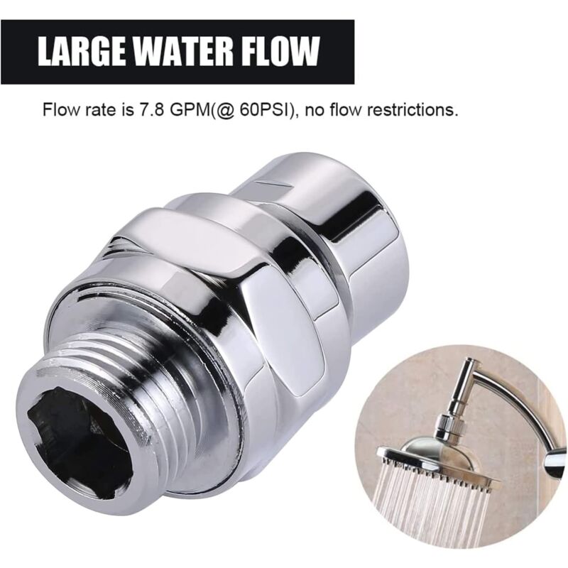 Solid Brass Ball Joint Shower Head Adapter - Adjustable Swivel Connector, Brushed Chrome Finish, G1/2 Thread 1 thumbnail image