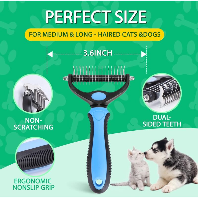 Double Sided Undercoat Rake Dog Cat Grooming Tool Double-Sided