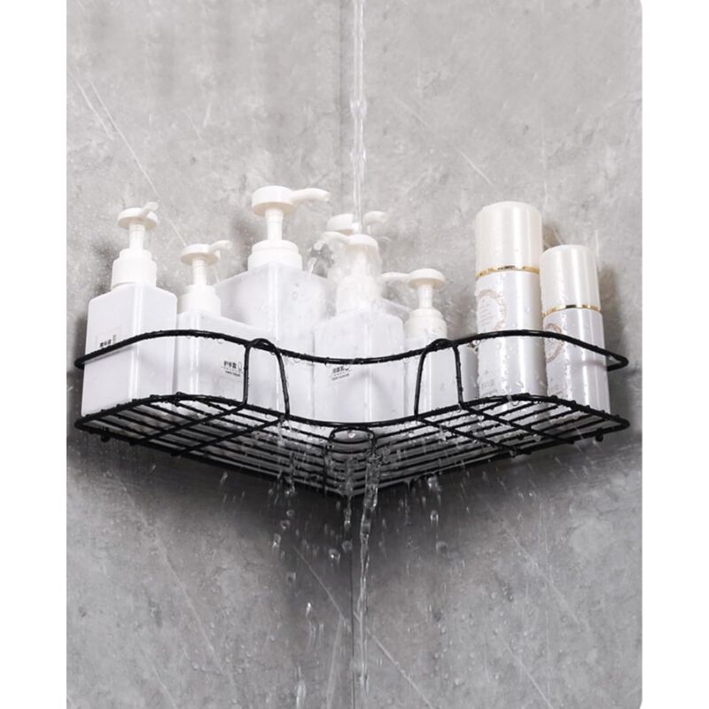 4-Pack Stainless Steel Shower Corner Shelves – Self-Adhesive, No Drill Needed, Includes Soap Dishes & Hooks, Silver