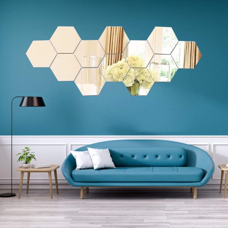 12 Pieces Wall Mirror Self Adhesive Wall Mirrors Acrylic Hexagon Wall Sticker for Home Bedroom Living Room Decor, etc- 20 17cm - 1