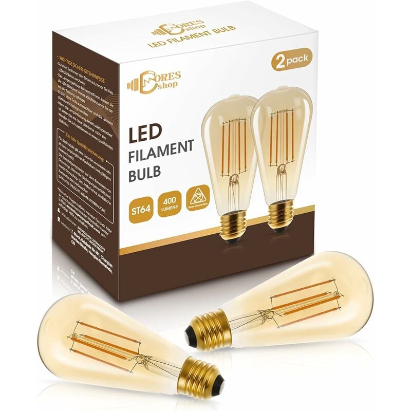 6pcs ST64 Dimmable LED Filament Light Bulb E27 220V 6W 2200K Amber Glass  Vintage Edison Led Lights Decoration Energy Saving Lamp