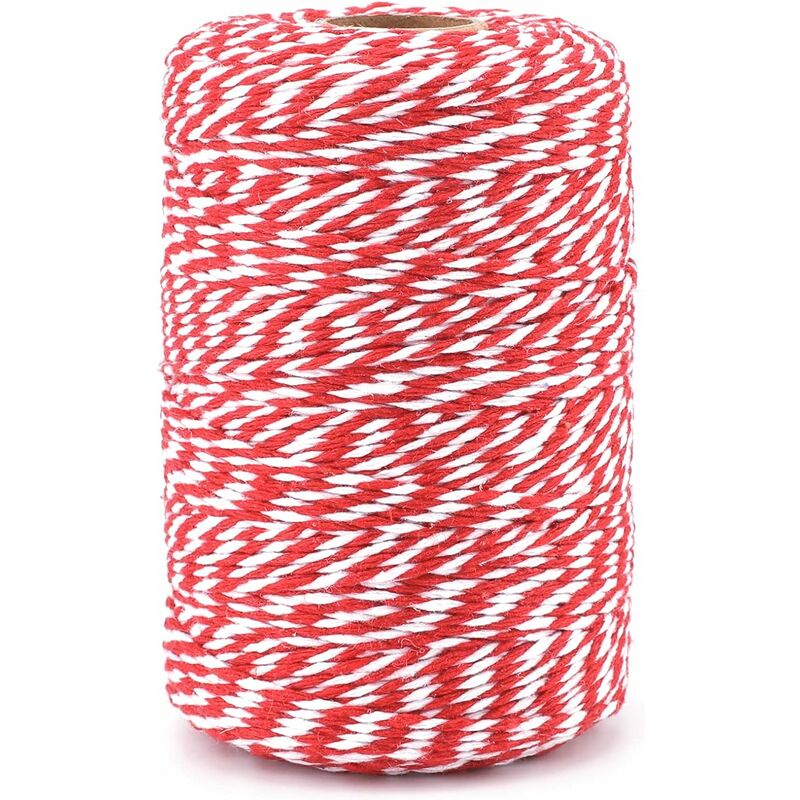 Cotton Twine Red and White Baker String 2mm Thick 328 Feet Christmas Twine  for Gift Wrapping DIY Crafts Home Decoration Gardening